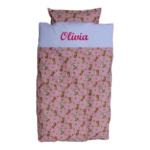 Juniorsengetj i retrofarver pink tern, med/uden navn