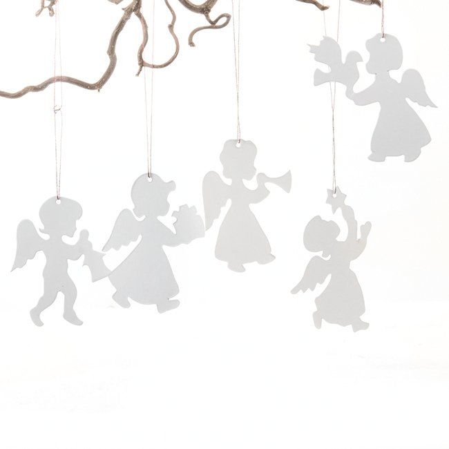Hvide karton engle m/snor - 10 stk.