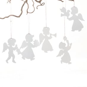 Hvide karton engle m/snor - 10 stk.