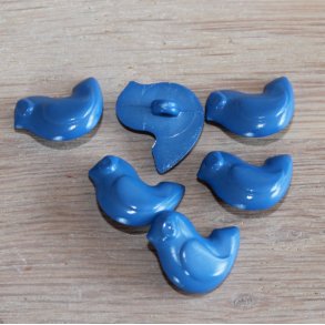 6 stk. Knapper i plast-Bl-Fugl