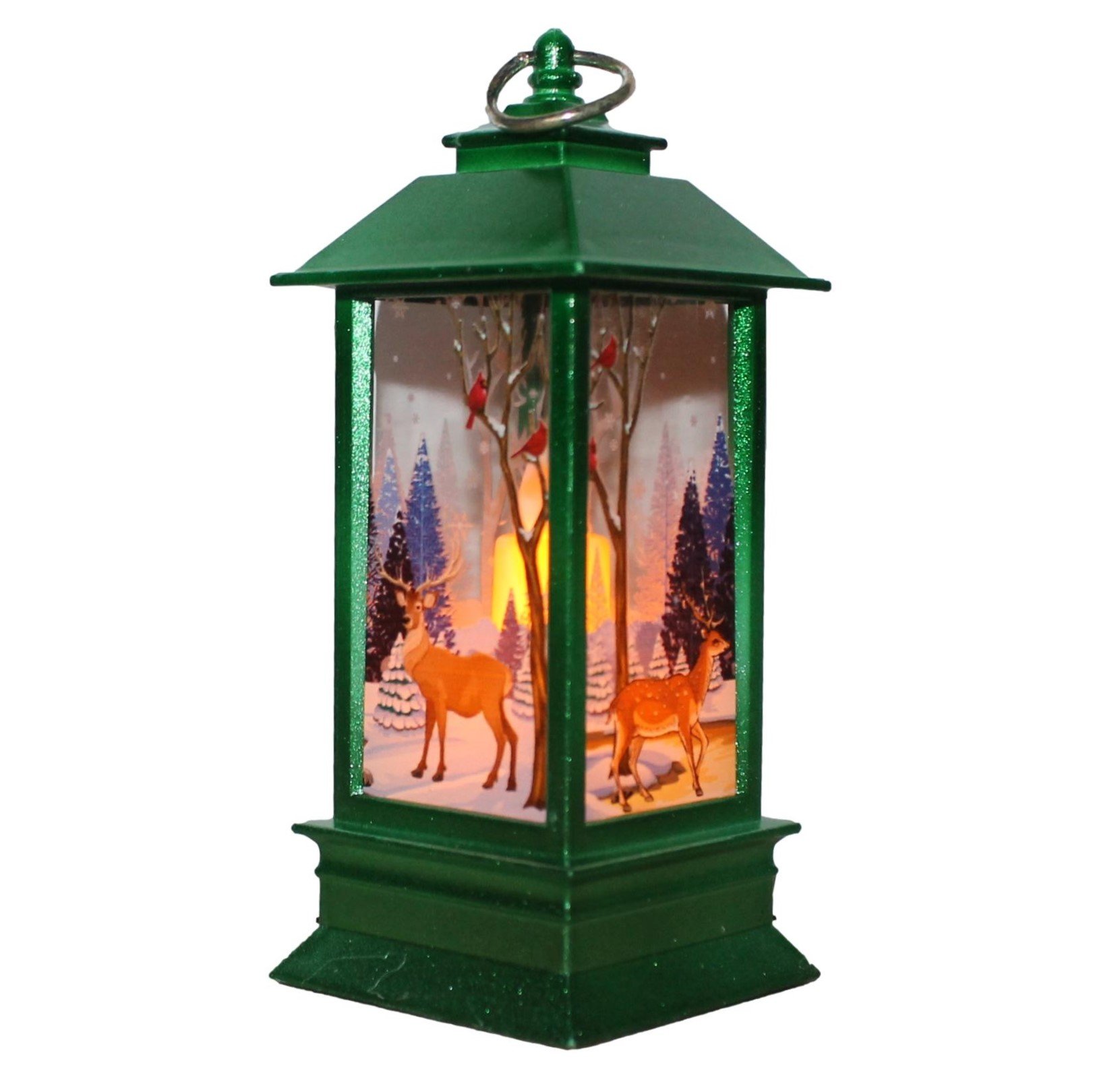 Lanterne med led lys - 13 cm Gr&oslash;n med Bambi