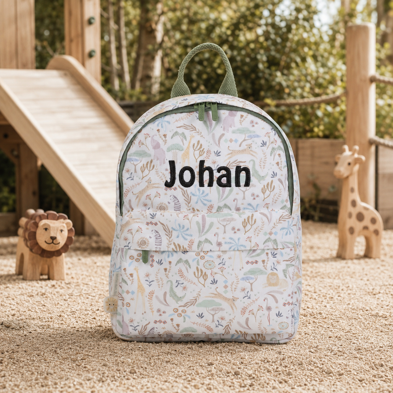 Kinder-Rucksack fra Little Dutch, Safari Friends- Kan broderes mit Namen