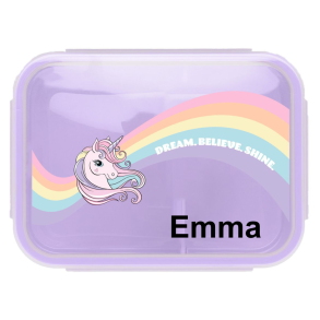 Madkasse med navn - Lilla og Enhjrning