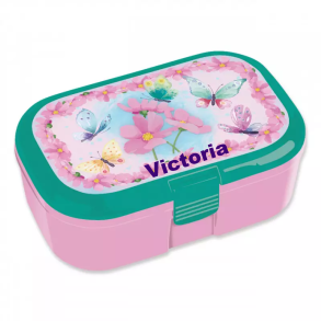 Madkasse med sommerfugle med glimmer, Med navn