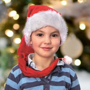 Lang nissehue med/uden navn i velour til brn 85 cm, Med/uden navn