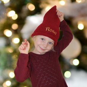 Nissehue i uld - Mrkerd - Vlg str. - med/uden navn