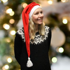 Lang nissehue med/uden navn i velour 75 cm - Junior