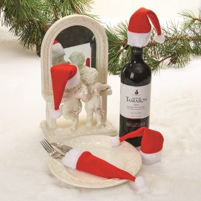 Mini nissehuer til vinflaske, bestik - 4 stk.