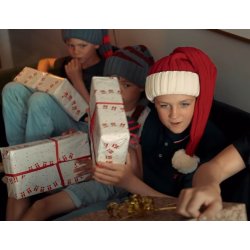 Nissehue i groft strik - Stribet r�d/Gr� - Fra 2 �r til voksen-med/uden navn