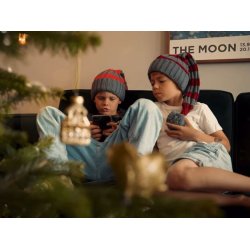 Nissehue i groft strik - Stribet r�d/Gr� - Fra 2 �r til voksen-med/uden navn