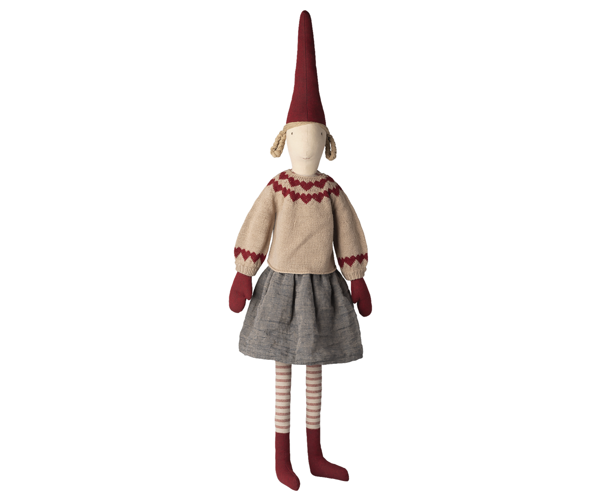  Maileg nisse, Nederdel Og Strikket Sweater - Str. 6