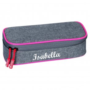 Stort Penalhus - Gr med pink kant - med/uden navn