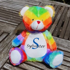 Personlig Regnbue bamse, Med navn