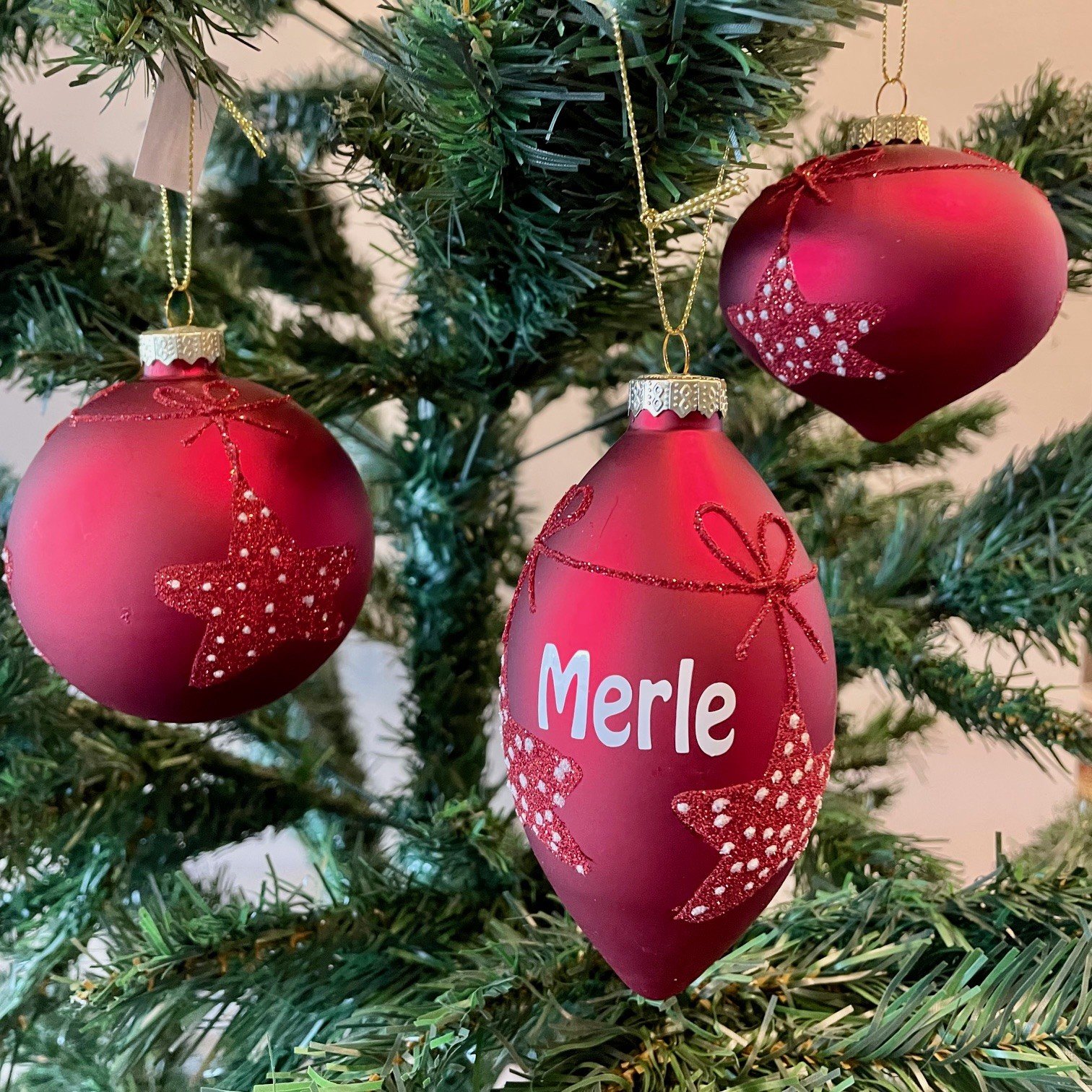 3 stk Pobra julekugler med navn