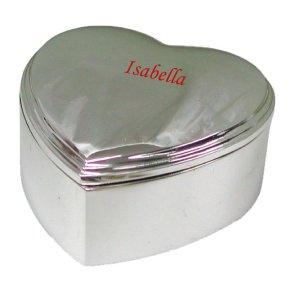 Smykkeskrin hjerte forkromet 8 x 8 cm, Med navn