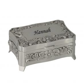 Smykkeskrin med blomster fortinnet 8 x 5,5 cm, Med navn