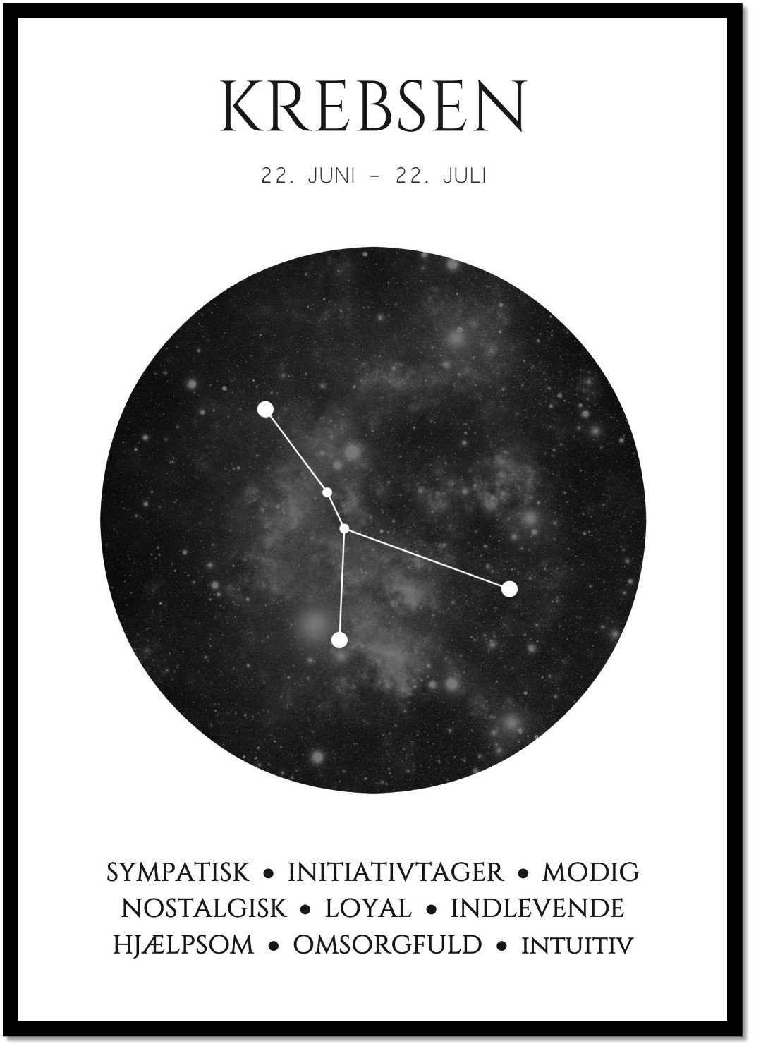 Plakat med stjernetegn - Krebsen Sort