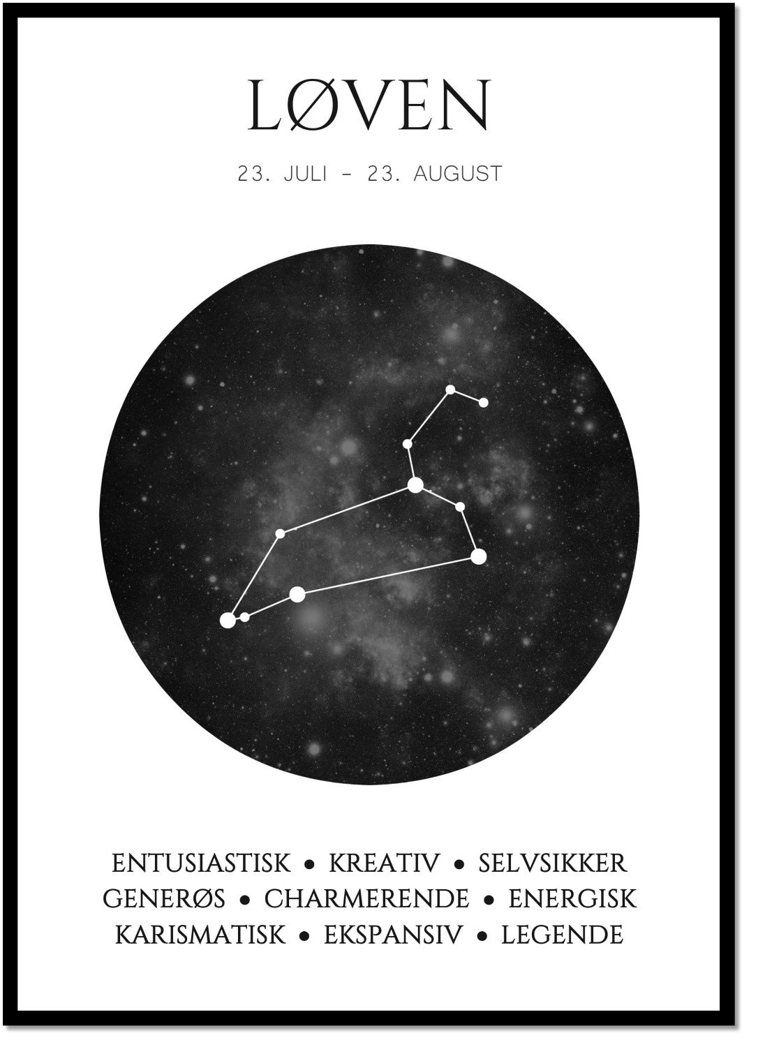 Plakat med stjernetegn - Lven Sort