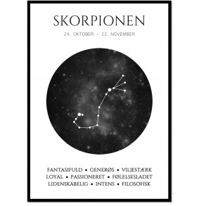 Plakat med stjernetegn - Skorpionen Sort