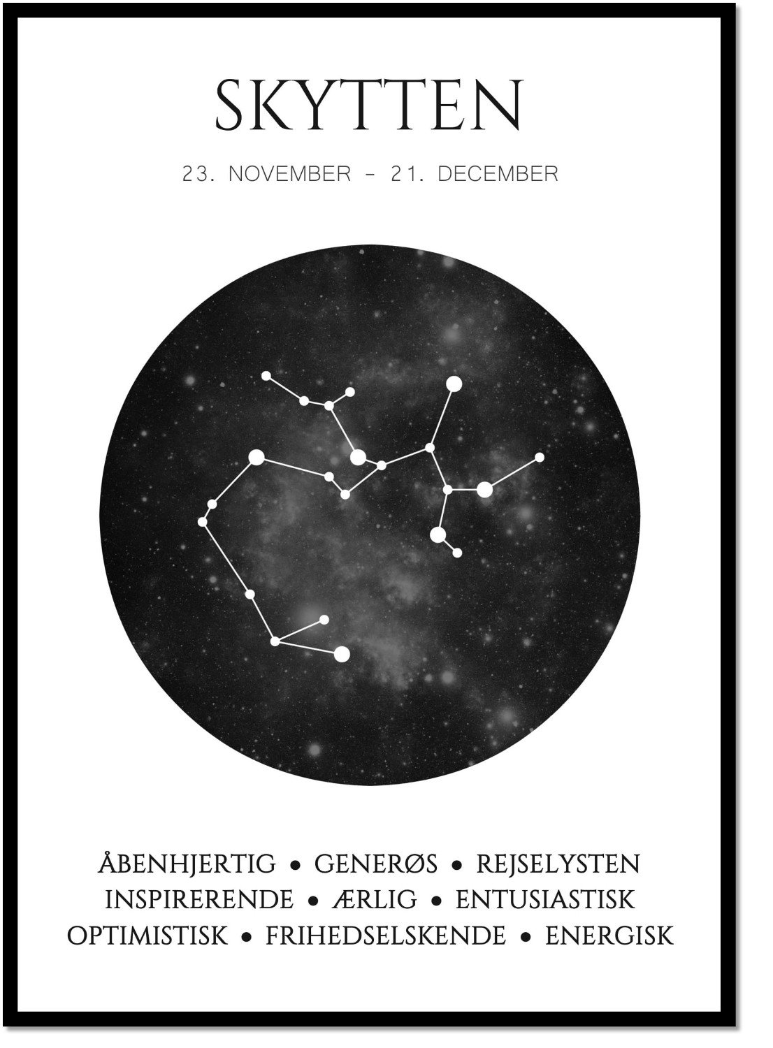 Pengeudlån legeplads anklageren Plakat med stjernetegn - Skytten Sort - Plakater med stjernetegn - Bæklund  Design ApS