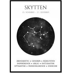 Plakat med stjernetegn - Skytten Sort