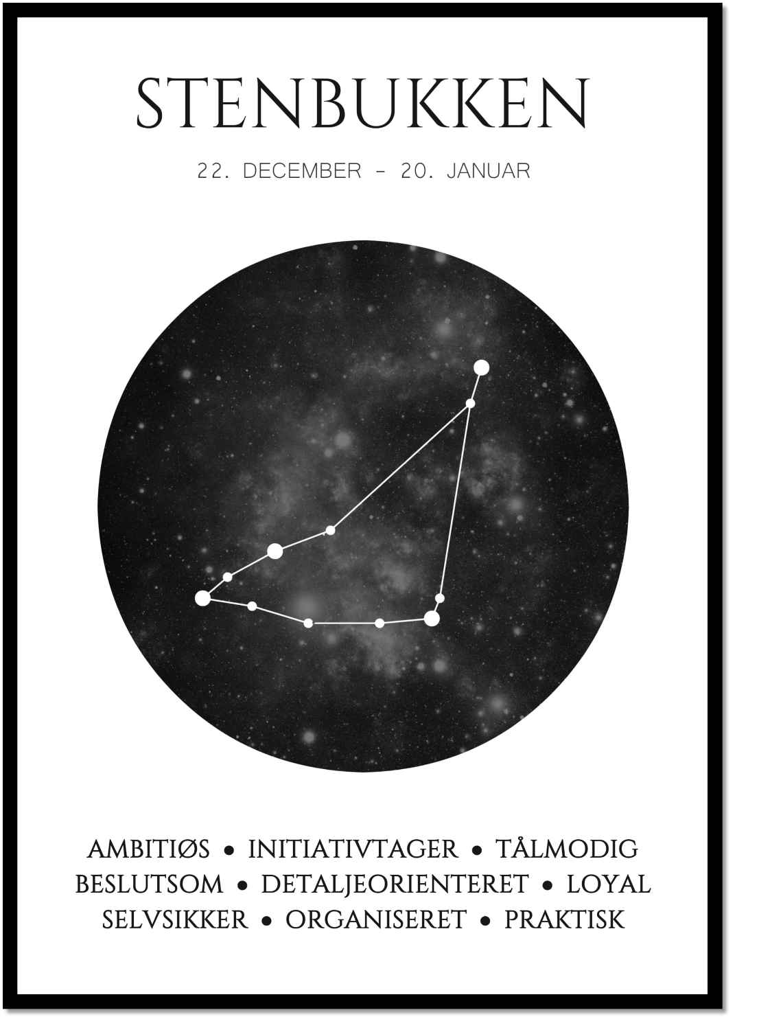 Plakat med stjernetegn - Stenbukken Sort