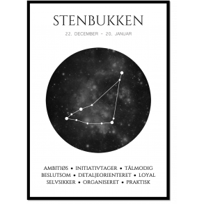 Plakat med stjernetegn - Stenbukken Sort