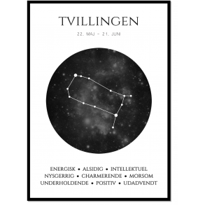 Plakat med stjernetegn - Tvillingen Sort