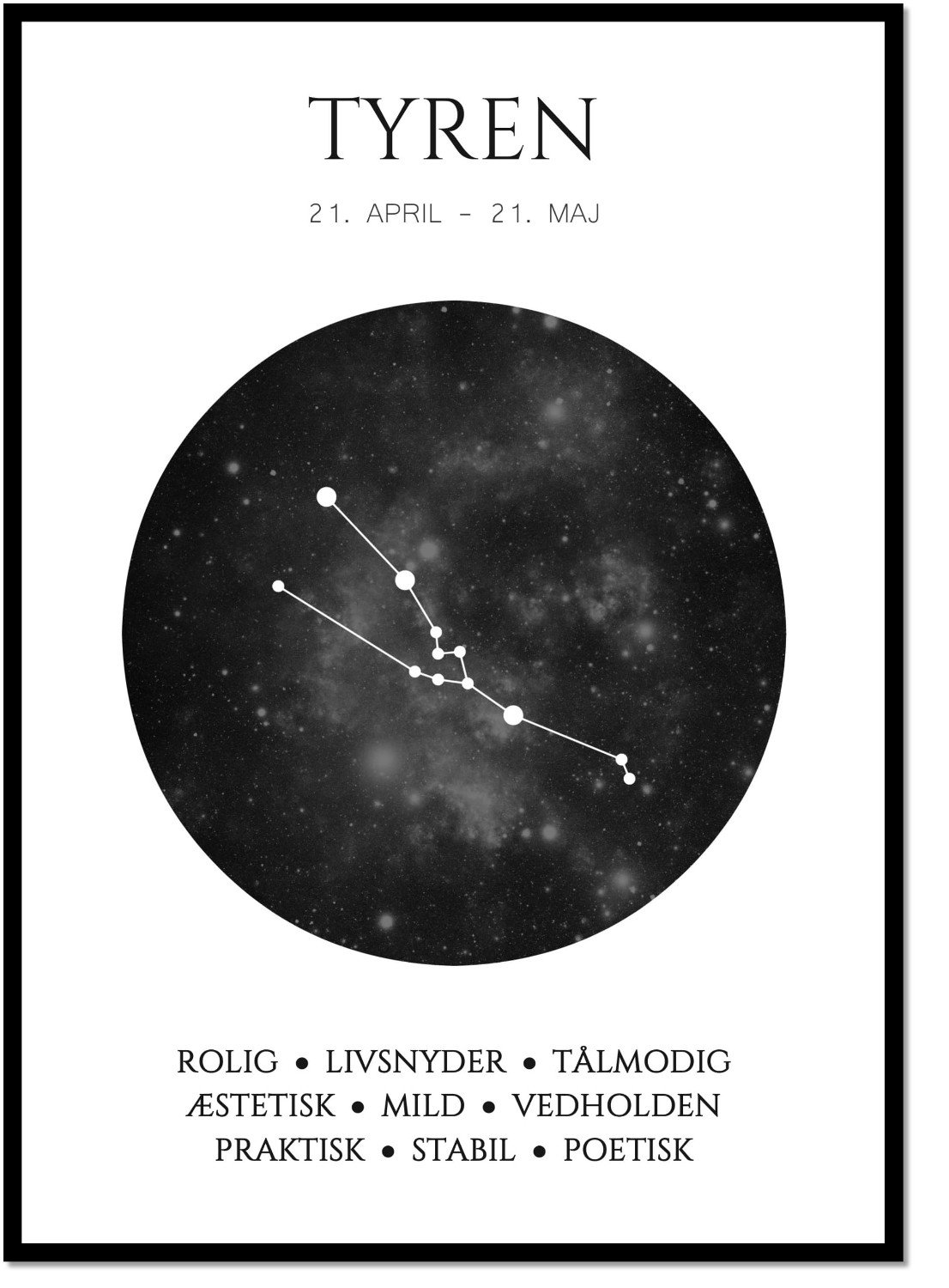 Plakat med stjernetegn - Tyren Sort