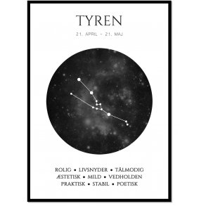 Plakat med stjernetegn - Tyren Sort