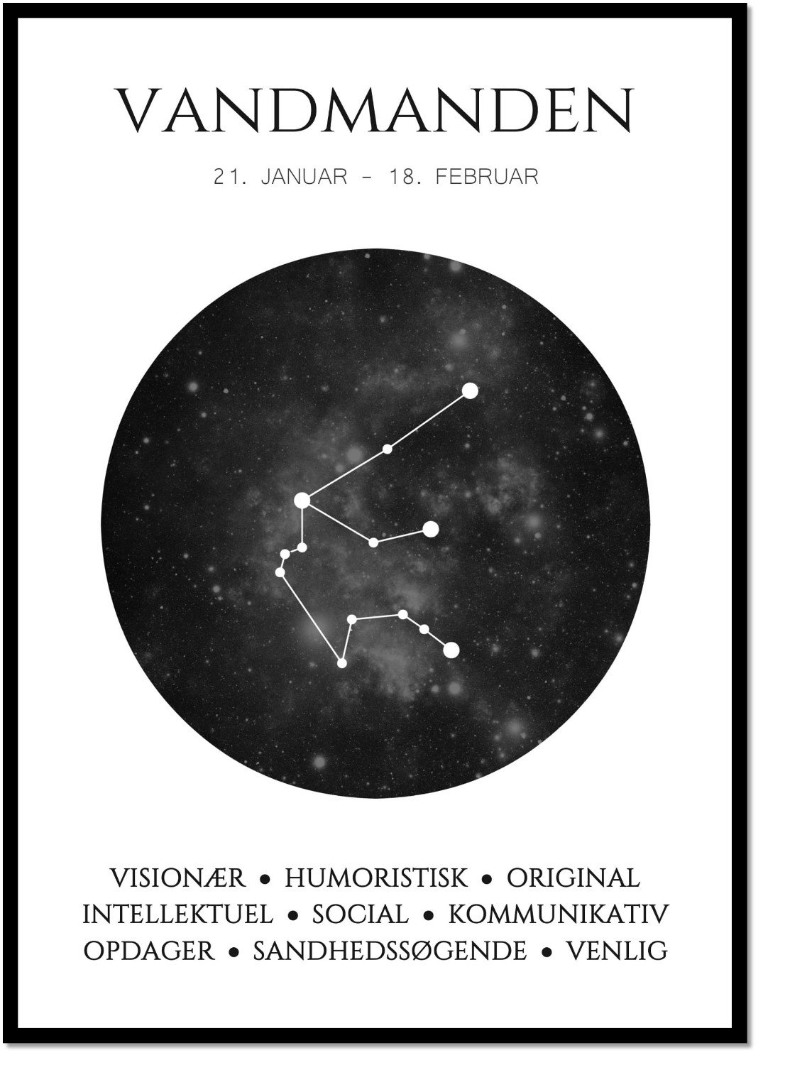 Plakat med stjernetegn - Vandmanden Sort