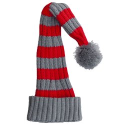 Nissehue i groft strik - Stribet r�d/Gr� - Fra 2 �r til voksen-med/uden navn