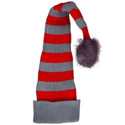 Nissehue i strik - Stribet r�d/Gr� - Fra 2 �r til voksen-med/uden navn