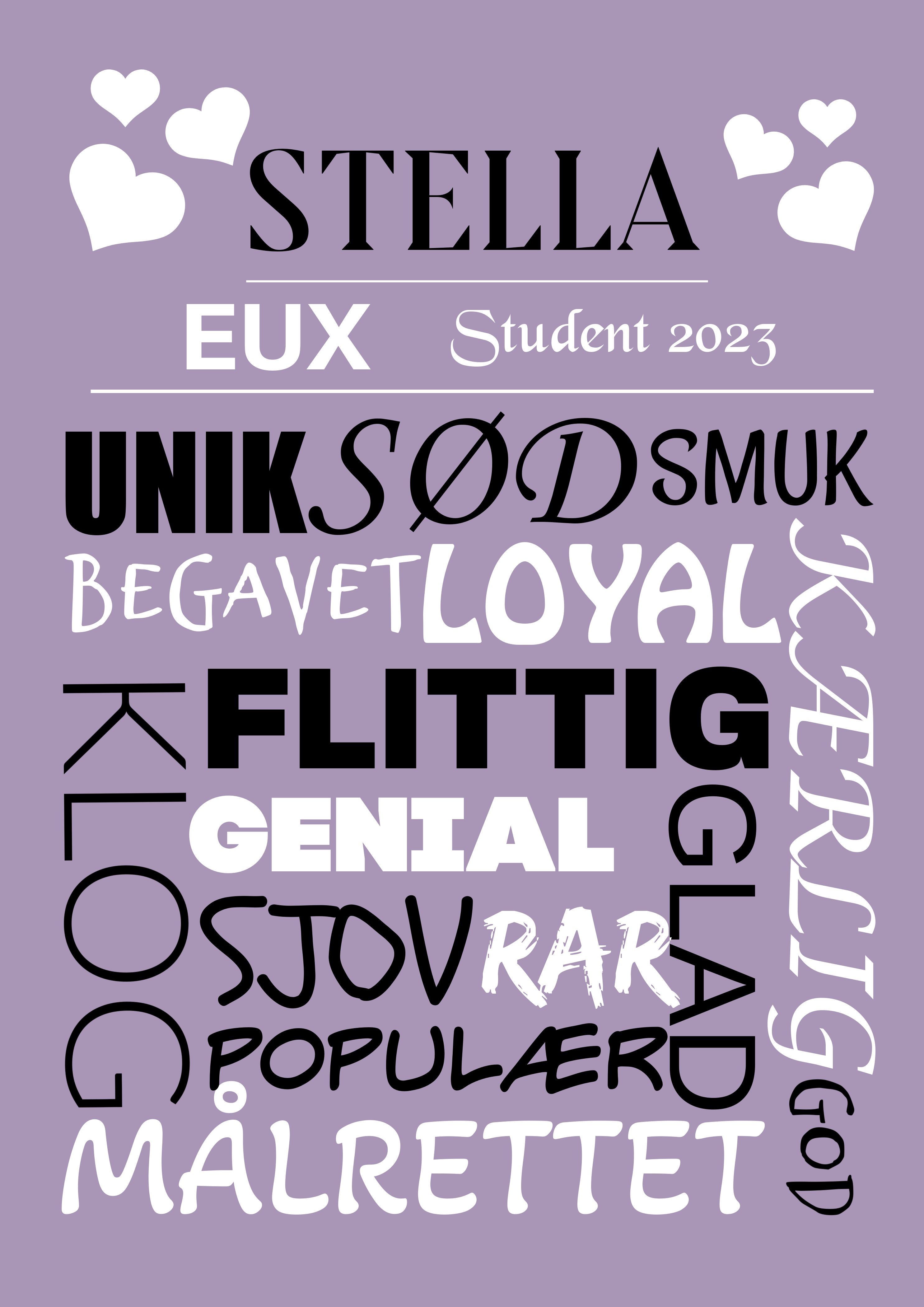 Personlig Studenterplakat med navn-Pige-Lilla - Studenten Bæklund Design ApS
