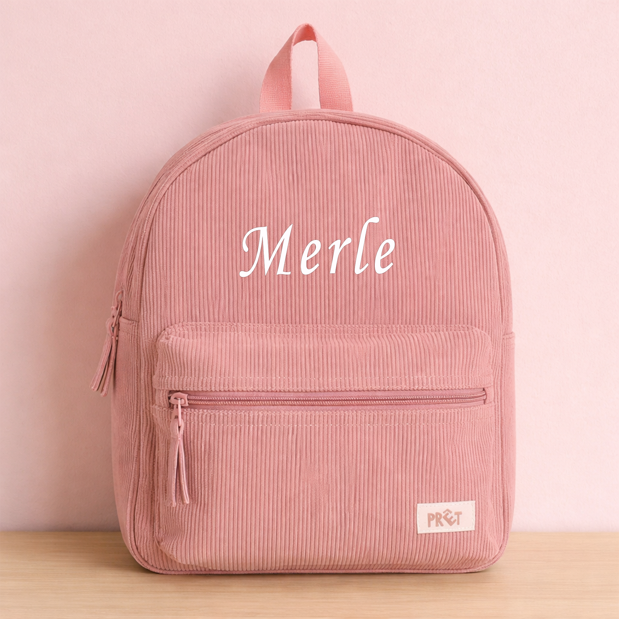 Kidzroom Rygs�k i bl�d ribstof  - Rosa - med/uden navn