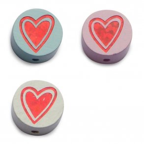 5 stk. Trperler - Hjerter med glimmer rund - Lodret - Blandet