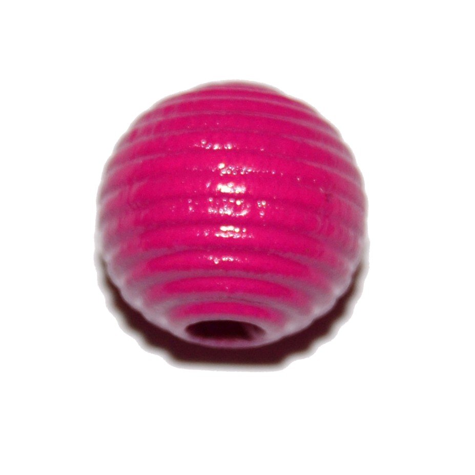 20 stk. - 10 mm rillede tr�perler M�rk pink