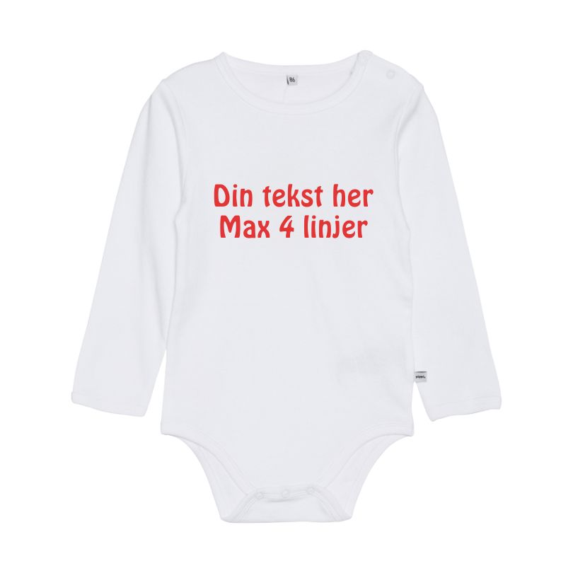 Body med lange ærmer-Hvid-Vælg str. og farve på tekst-Skriv din egen tekst Str. 62