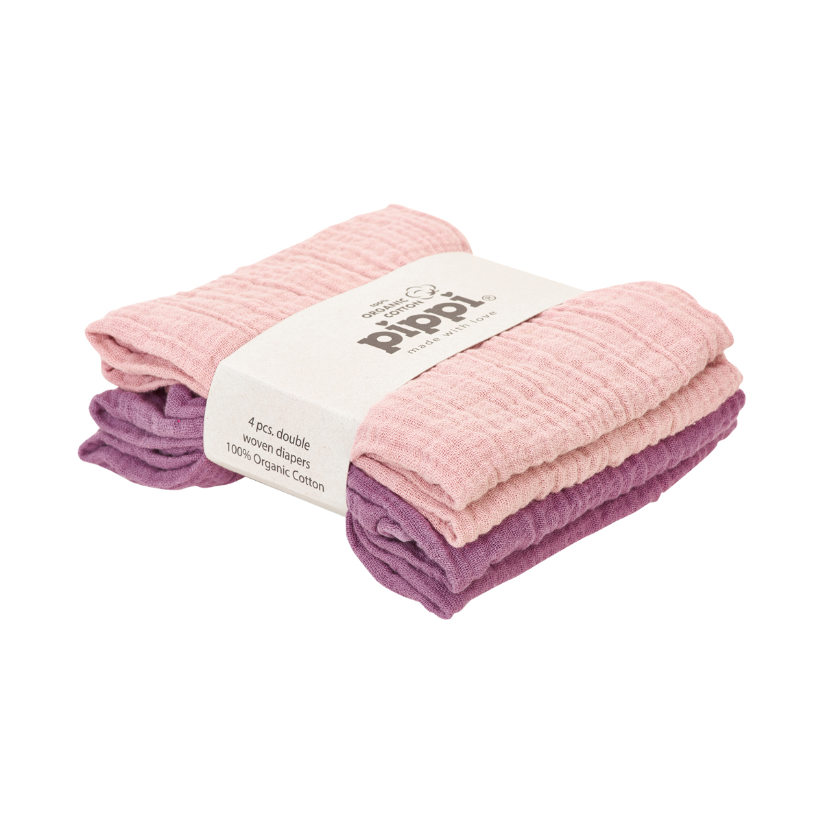 4 stk. økologiske stofbleer, Pale Mauve, Med/uden navn